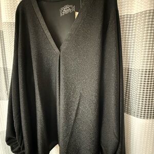 Black shimmer blouson sleeve top
V Neck
Front Pleat